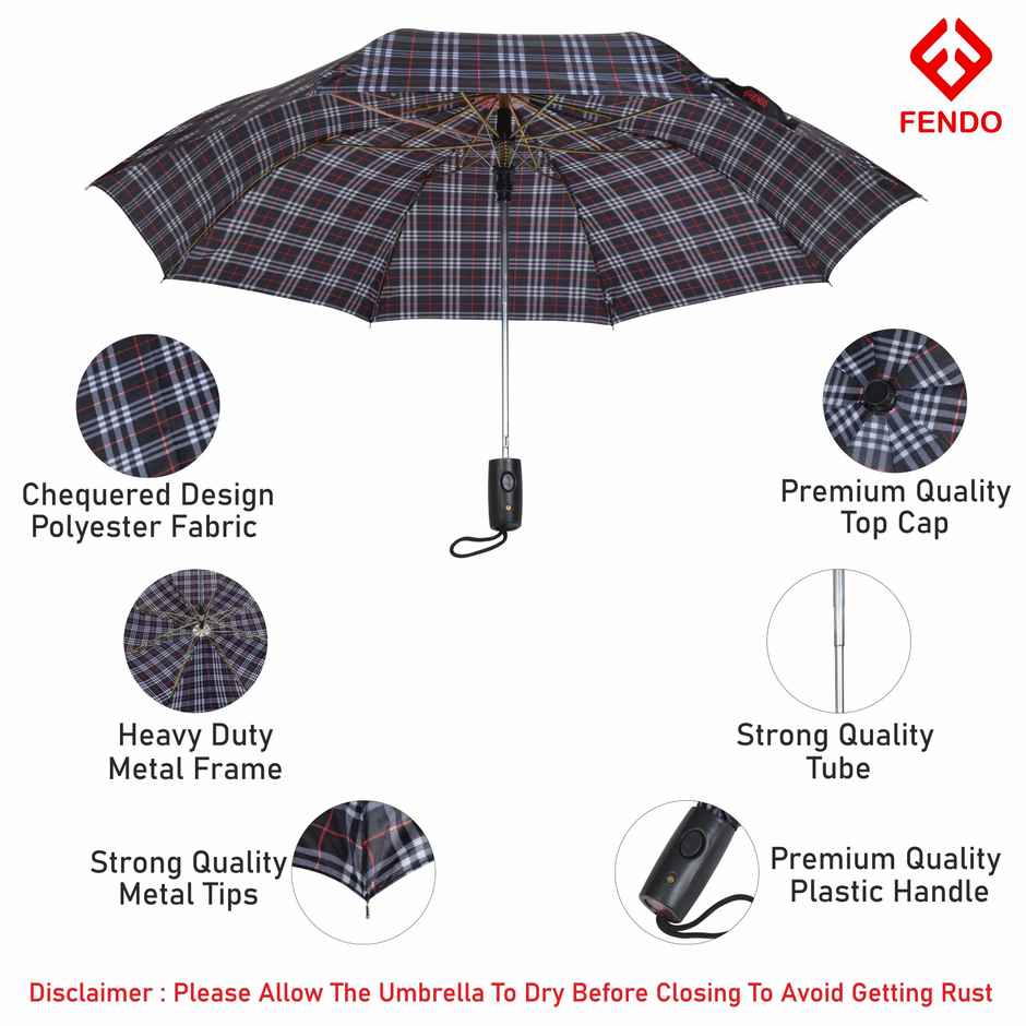 Fendo Emmott 2 Fold Auto Open 24.5 Inch Sun & Rainproof Regular Umbrella| Blue Checks