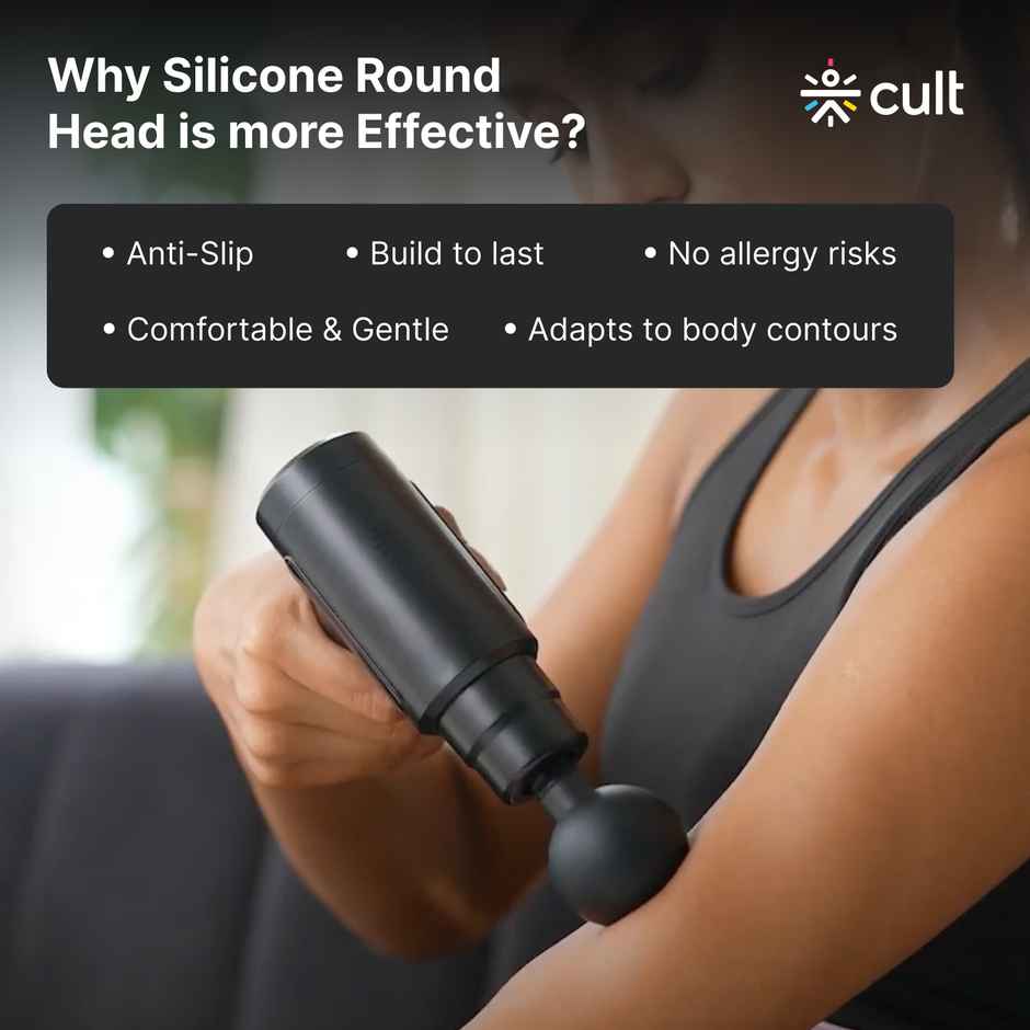 Cult Volt Gun Massager, Silicone Round Head, 4 Interchangeable Heads, Full Body Massager (Black)