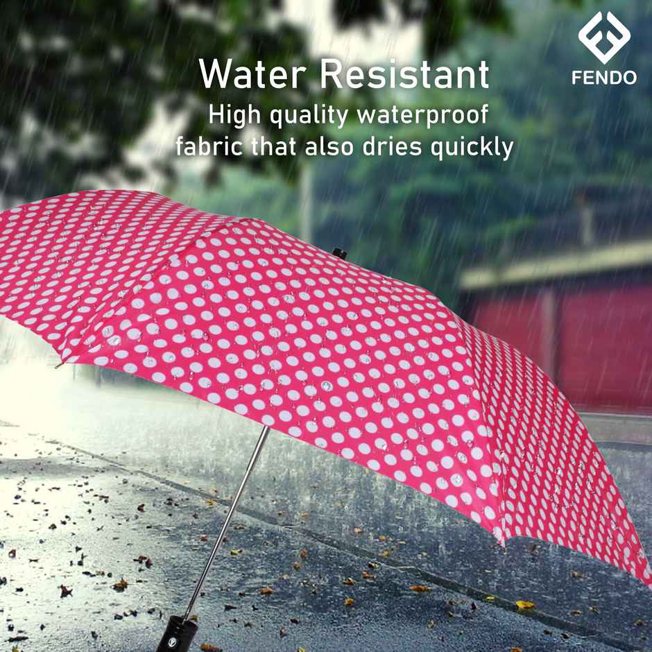 Fendo 2 Fold 24.5 inch Pink Dot Auto Open Umbrella