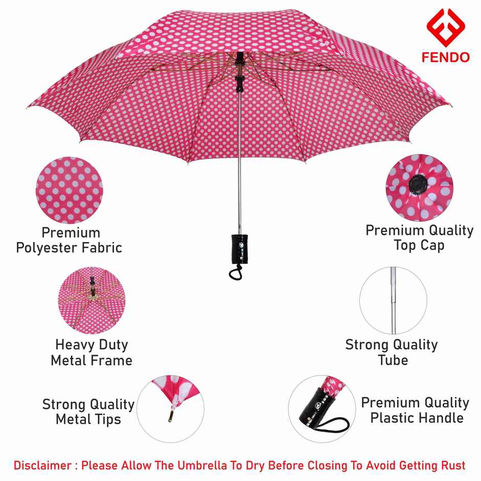 Fendo 2 Fold 24.5 inch Pink Dot Auto Open Umbrella