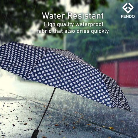 Fendo Bobby 3 Fold Auto Open 23.5 Inch Sun & Rainproof Regular Umbrella For Men & Women | Navy Dots