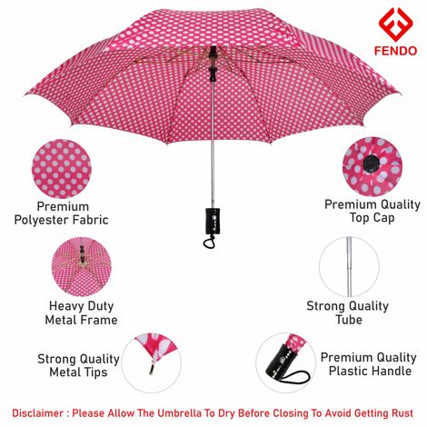 Fendo 2 Fold 24.5 inch Pink Dot Auto Open Umbrella