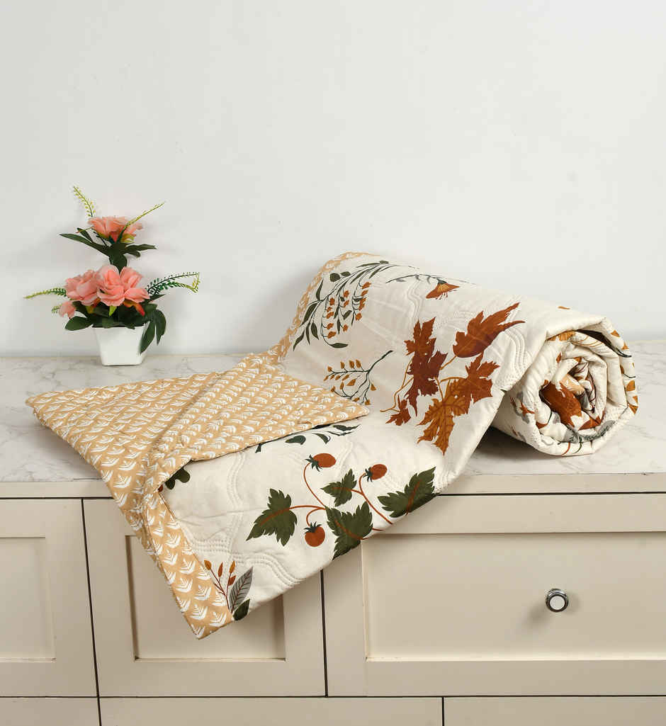 Furnofy Ultrasonic Comforter King Size Light Weight | Microfibre | Cream & Brown - 86 x 96 in