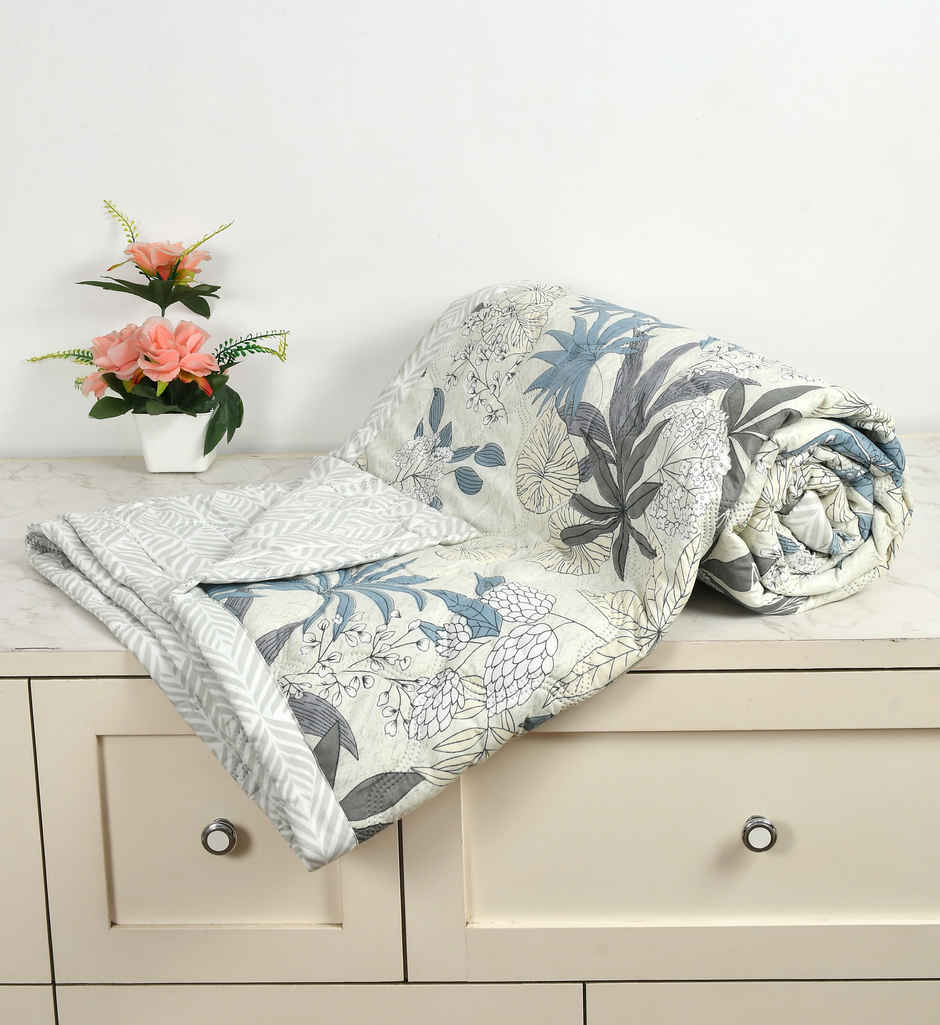 Furnofy Ultrasonic Comforter King Size Light Weight | Microfibre | Cream Multi - 80 x 90 in