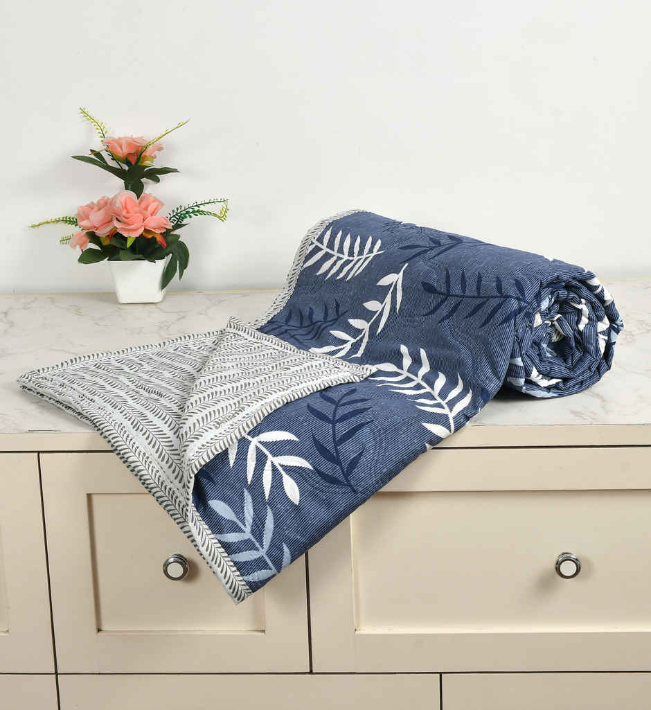 Furnofy Ultrasonic Comforter King Size Light Weight | Microfibre | Blue & White - 80 x 90 in