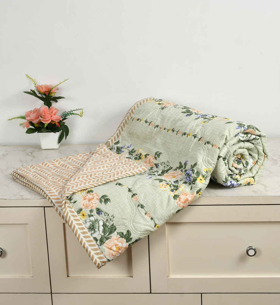 Furnofy Ultrasonic Comforter King Size Light Weight | Microfibre | Tea Green - 80 x 90 in