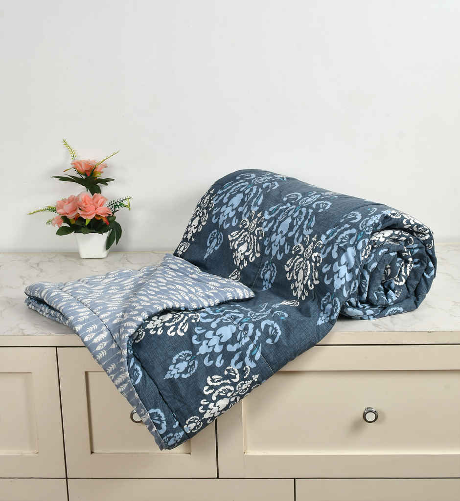 Furnofy Premium Comforter Single Bed Light Weight Quilt | 200 GSM | Blue & White - 60 x 86 in