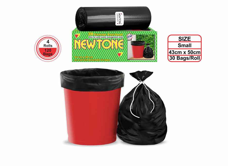 Newtone Premium Garbage Bags Size 17 x 19 Inch Small 120 Bags Pack of 4 Rolls | Black