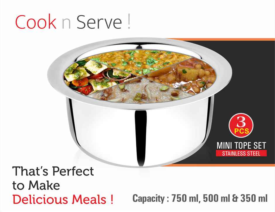 Vinayak Stainless Steel Tope/ Patila (3 Piece Set)