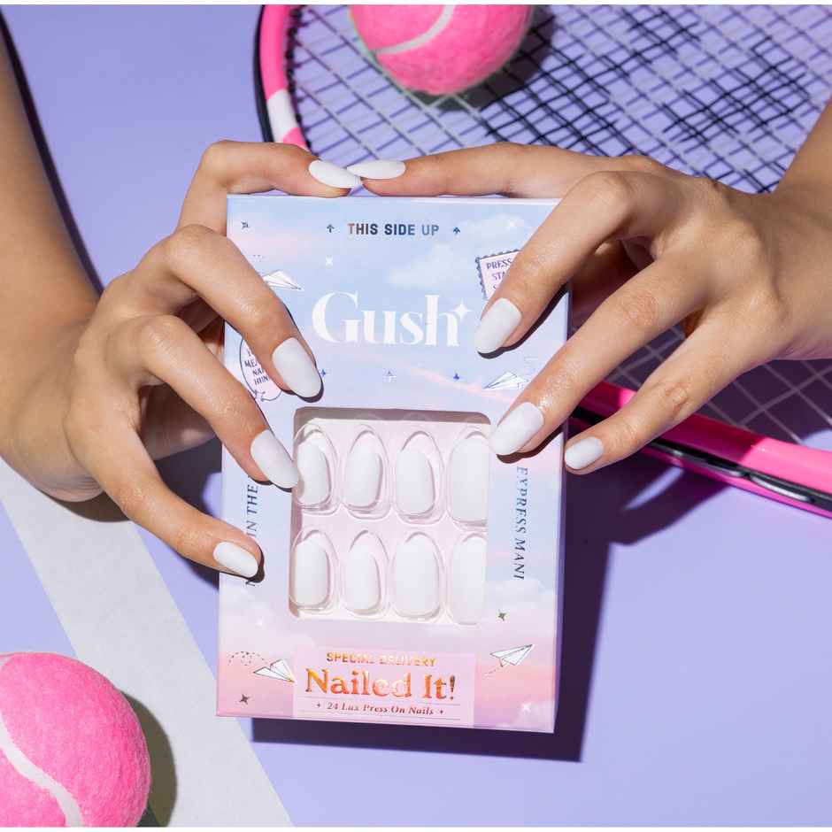 Gush Beauty | Reusable Luxury Press On Nails With Application Kit | Milky White - Medium Almond