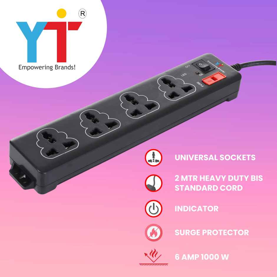 YTI Power Strip 4+1 Black with 2 m BIS Wire