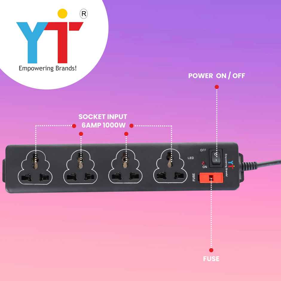 YTI Power Strip 4+1 Black with 2 m BIS Wire