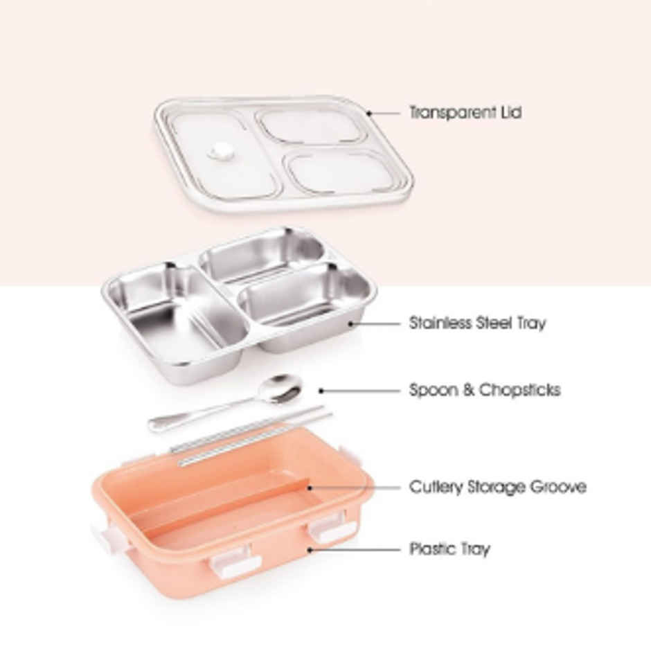 YELLOCUT Stainless Steel & Plastic Lid Lunch Box | Multicolour - 900 ml