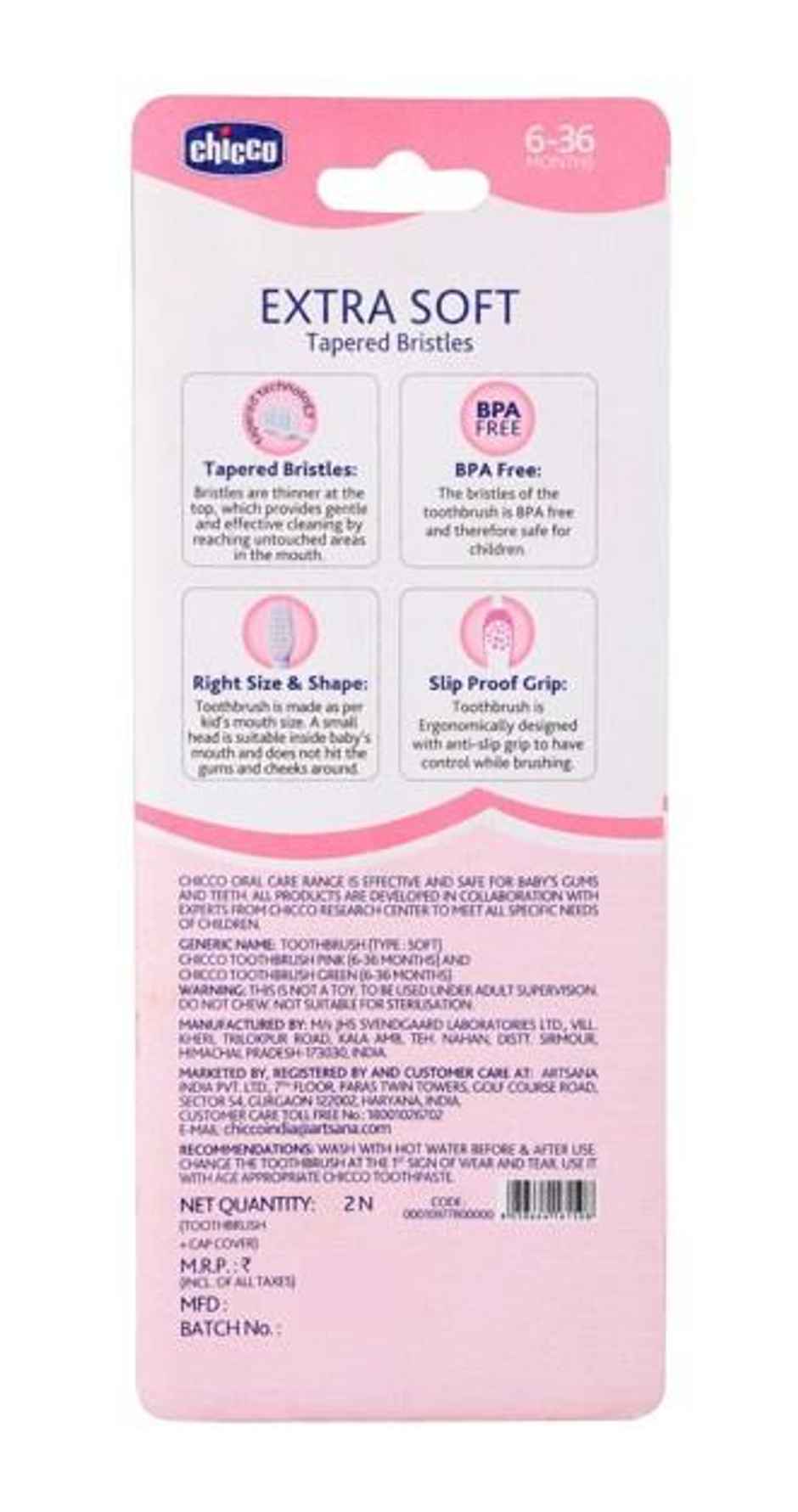 Chicco Toothbrush Set Pink+Green 6M-36M