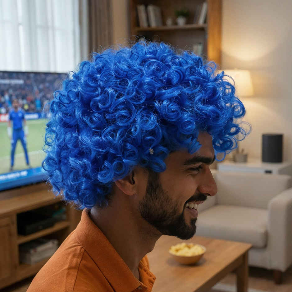 Team India Supporter Wig for Cricket Match Parties | Assorted | Propcon