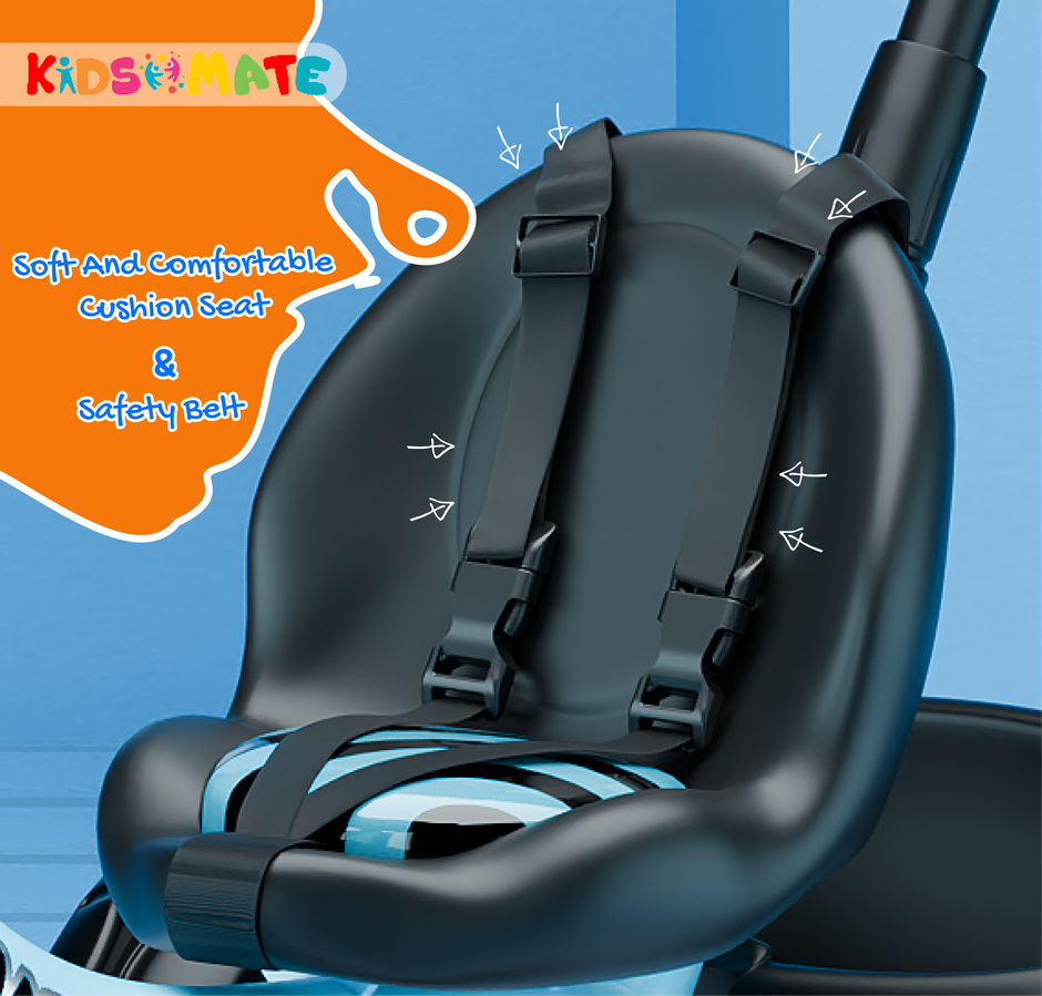 Kidsmate Junior Tricycle with Parental Control for 1 to 4 Years | Capacity 30 kgs | Blue