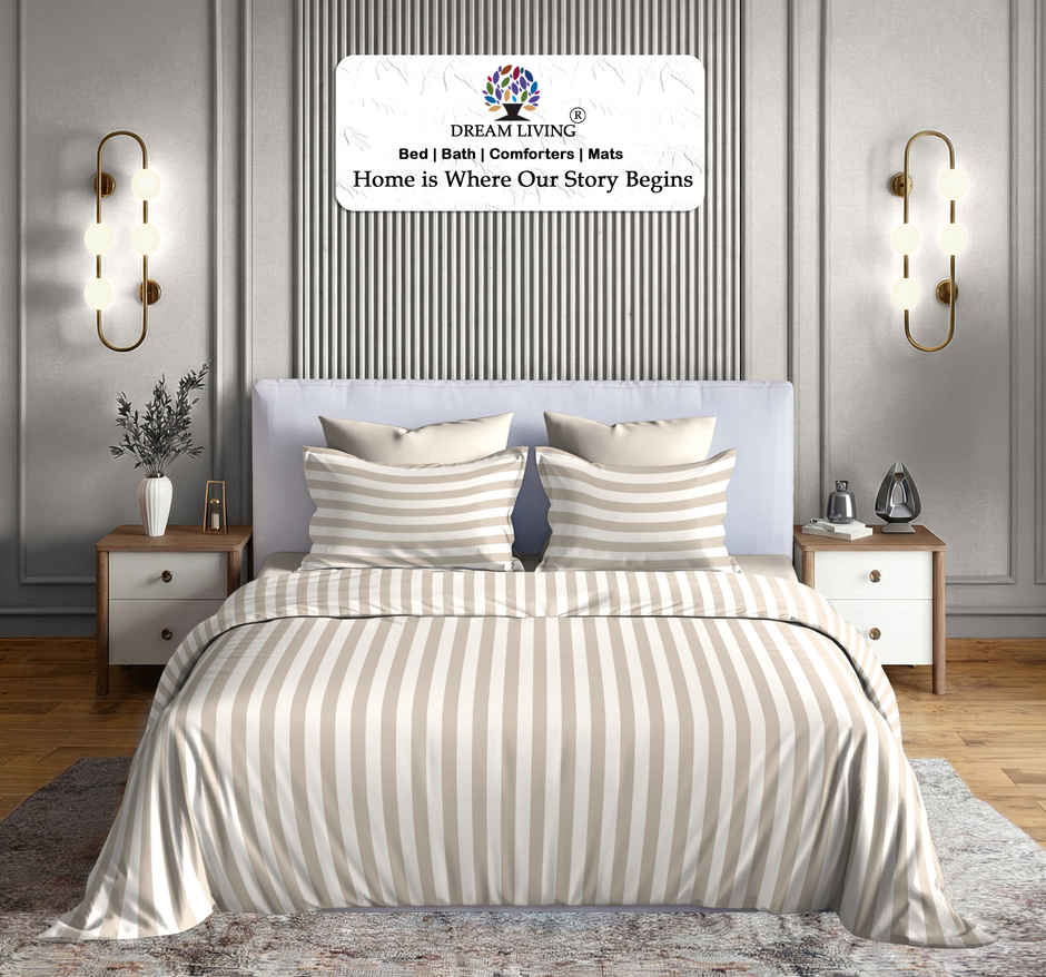 Dream Living Stripe King Bedsheet Set |275 x 275 cm| With 2 Pillow Covers