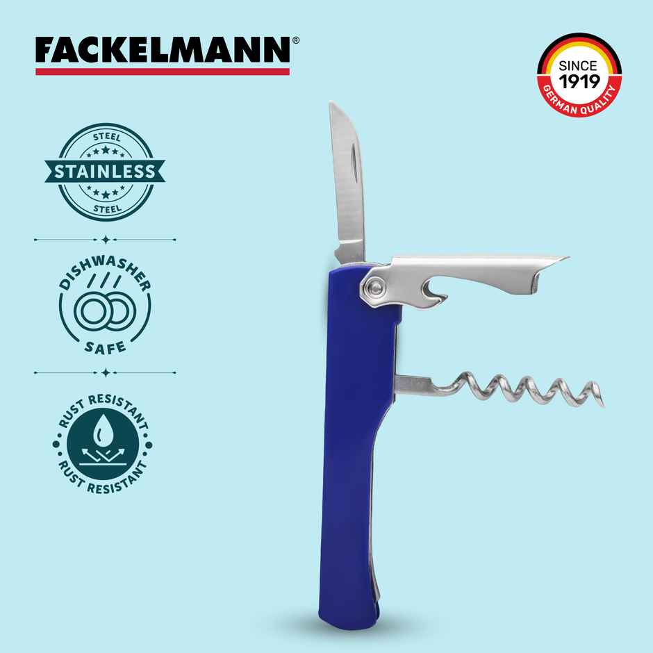 Fackelmann Stainless Steel Waiters Corkscrew Bottle Opener and a Serrated Cutter | Strong