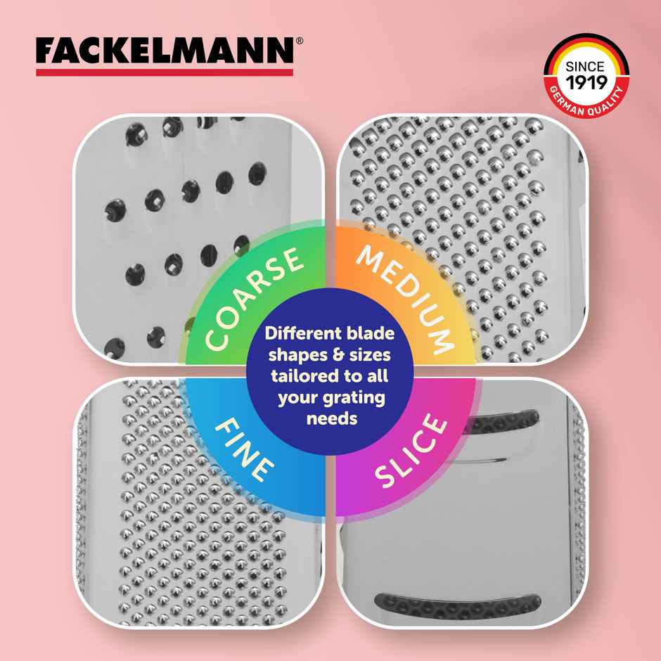 Fackelmann 4-Sided Stainless Steel Kitchen Grater Ideal for Slicing | Shredding and Zesting