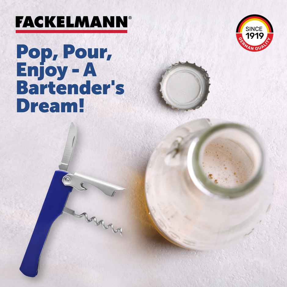 Fackelmann Stainless Steel Waiters Corkscrew Bottle Opener and a Serrated Cutter | Strong