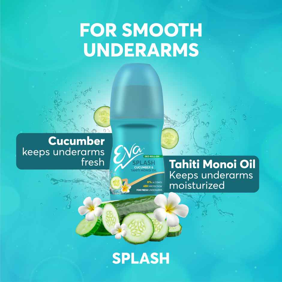 Eva Splash Underarm Roll on Deodorant | With Tahiti Monoi Oil and Cucumber Extracts