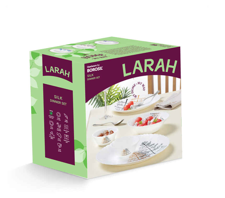 Larah by Borosil Azure Dinner Set | Opalware Crockery for Dining & Gifting | White