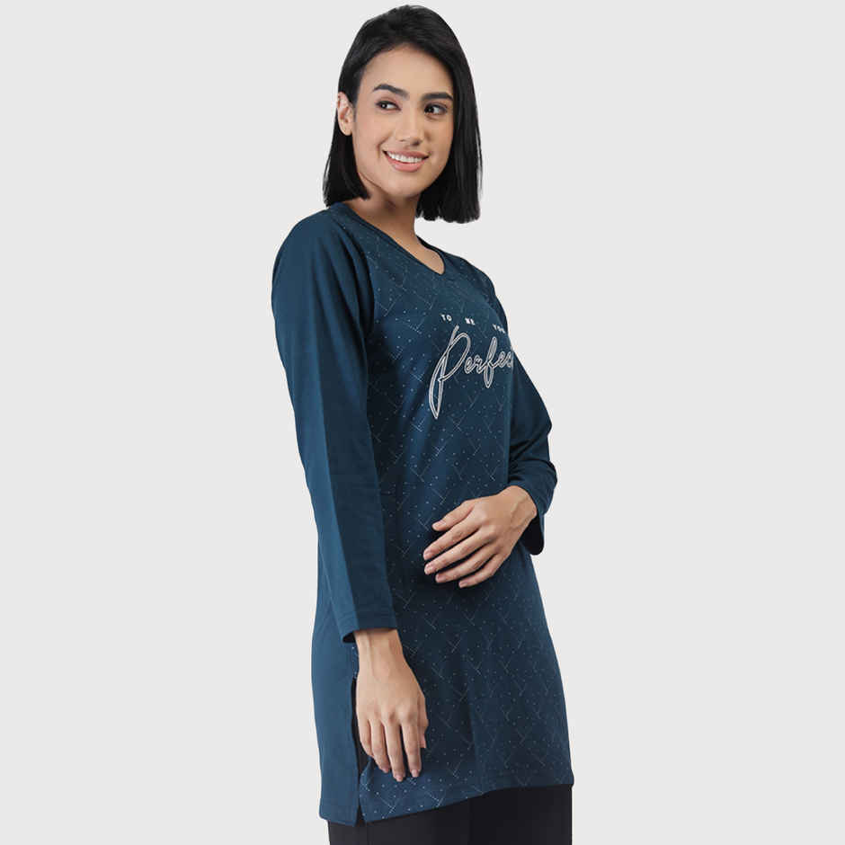 Duchess Women's Regular Fit Stylish Long T-shirt | Airforce - 2XL