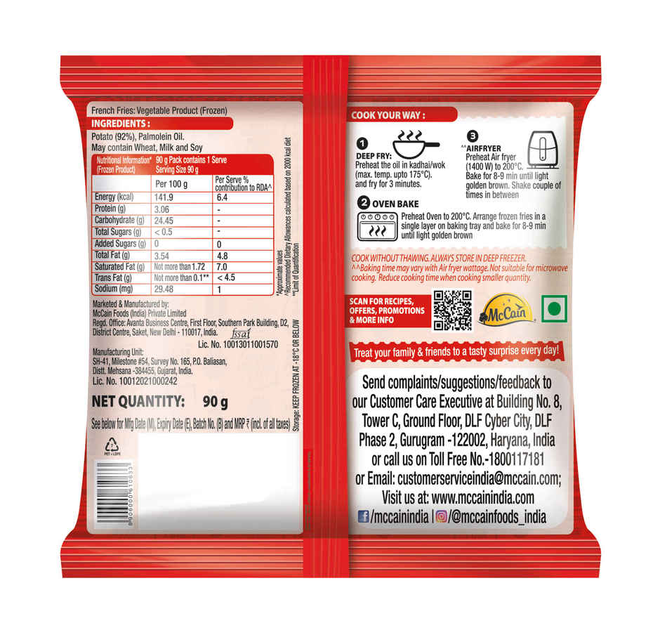 Mccain Veggie Burger Patty | Ready To Cook (360g) & Mccain Fries Fun Pack (90g) Combo