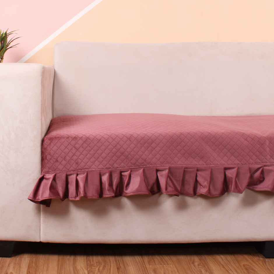 Stitchnest Peach Quilted Velvet 3 Seater Sofa Protector