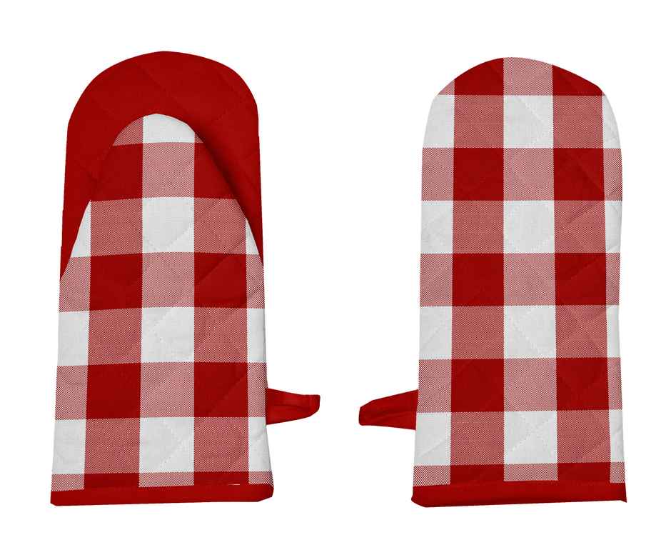Lushomes Oven Gloves - Red and White Buffalo Checks | Heat Proof | 6 x 13 inch