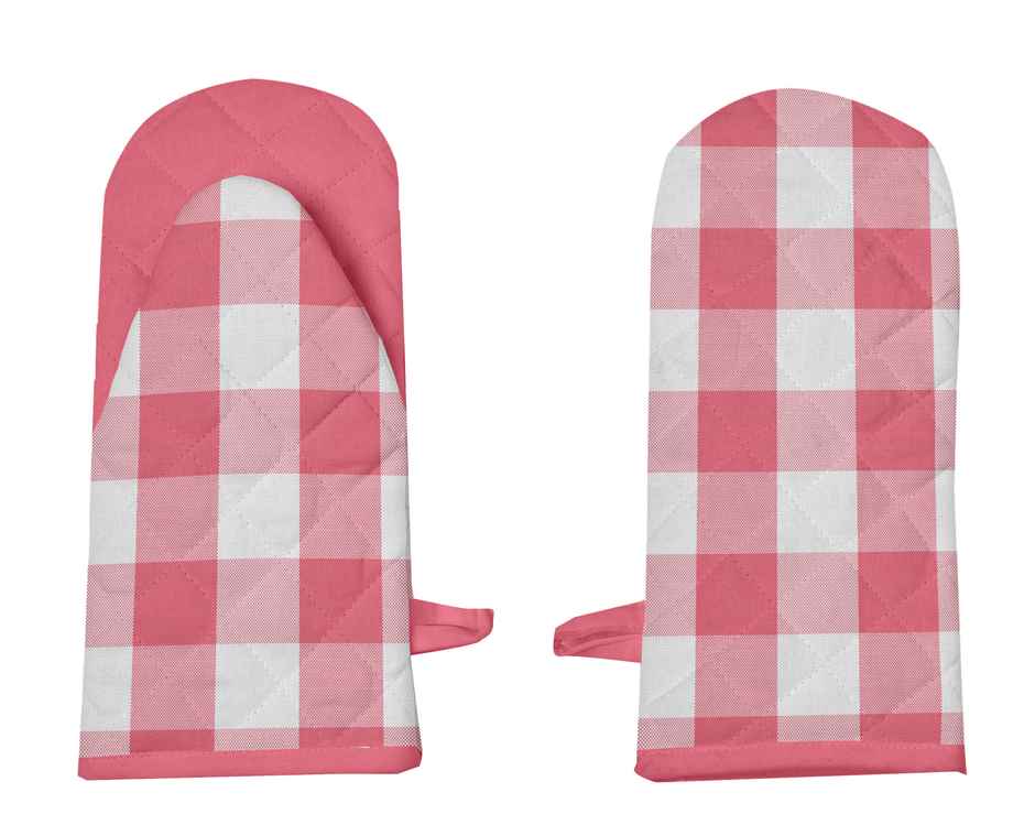 Lushomes Oven Gloves - Pink-White Buffalo Checks | Heat Proof | 6 x 13 inch
