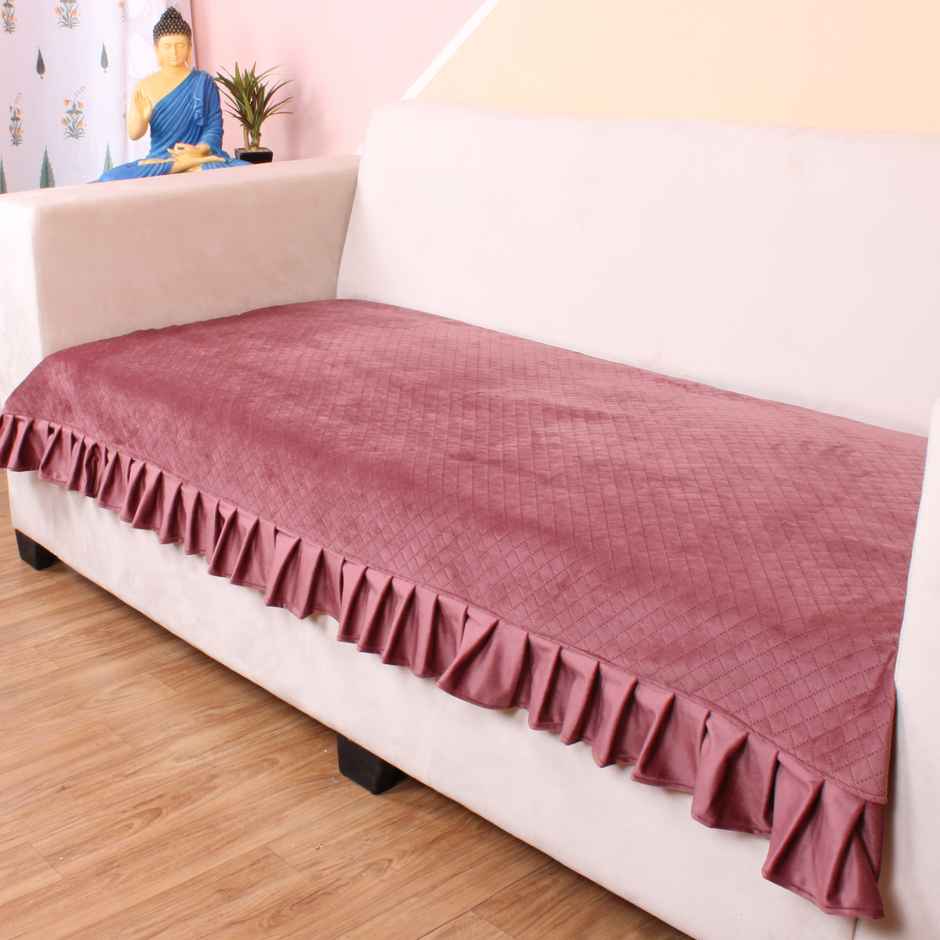 Stitchnest Peach Quilted Velvet 3 Seater Sofa Protector