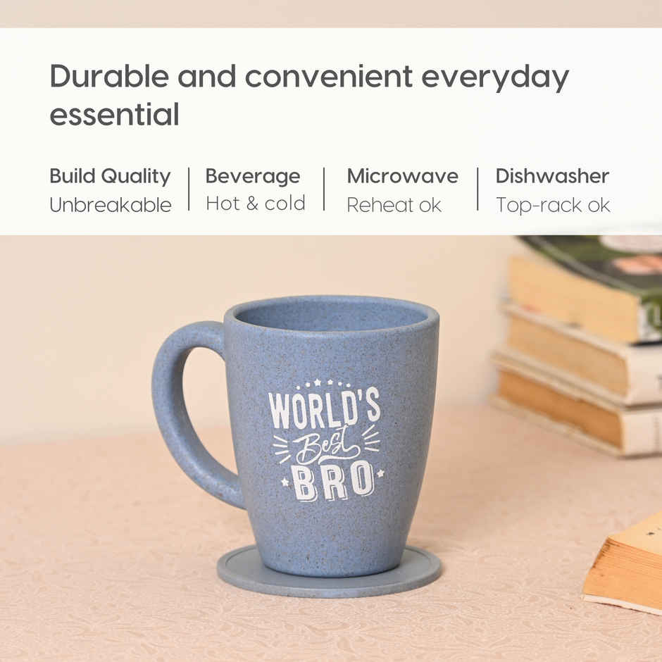 Eha Earth Friendly Best Brother with Printed Mug Made with Rice Husk Biocomposite | Azure - 300 ml