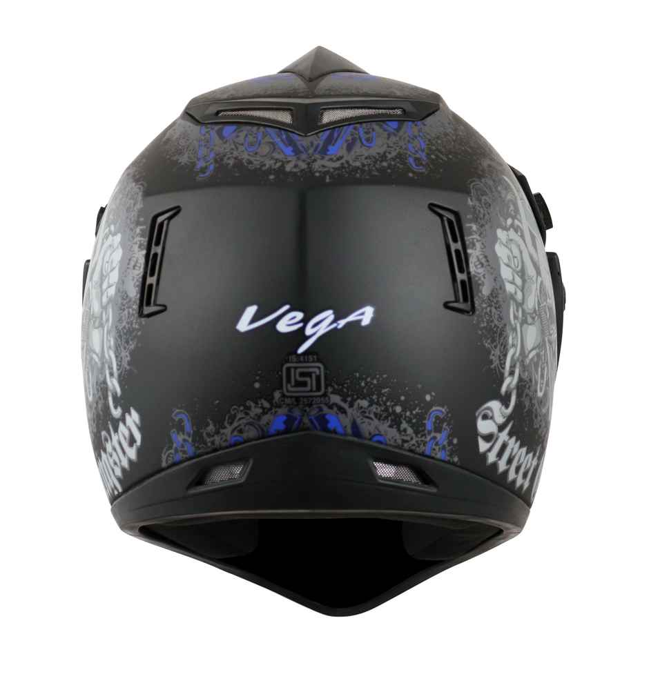 Vega Off Road D/V Gangster Lightweight Full Face Helmet- Dull Black M.Blue - M