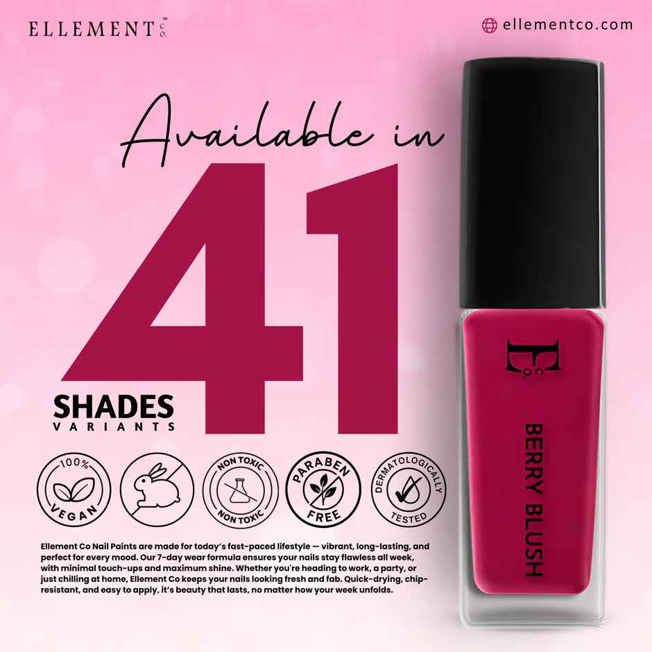 Ellement Co. Nail Polish Berry Blush | Trendy Soft Pink Shade | Glossy Finish | Quick Dry
