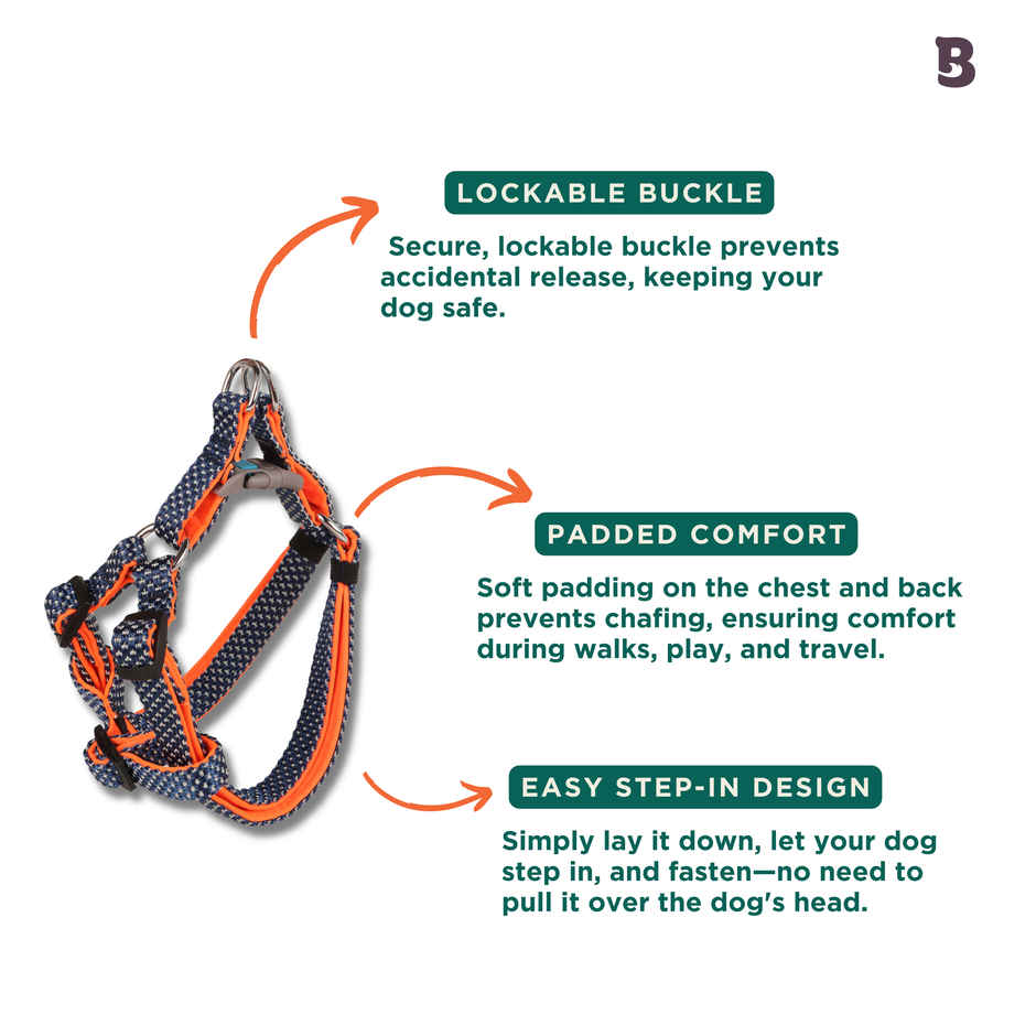 BearHugs Essential Adjustable Step In Dog Harness Padded with Lock - Small | 15 mm