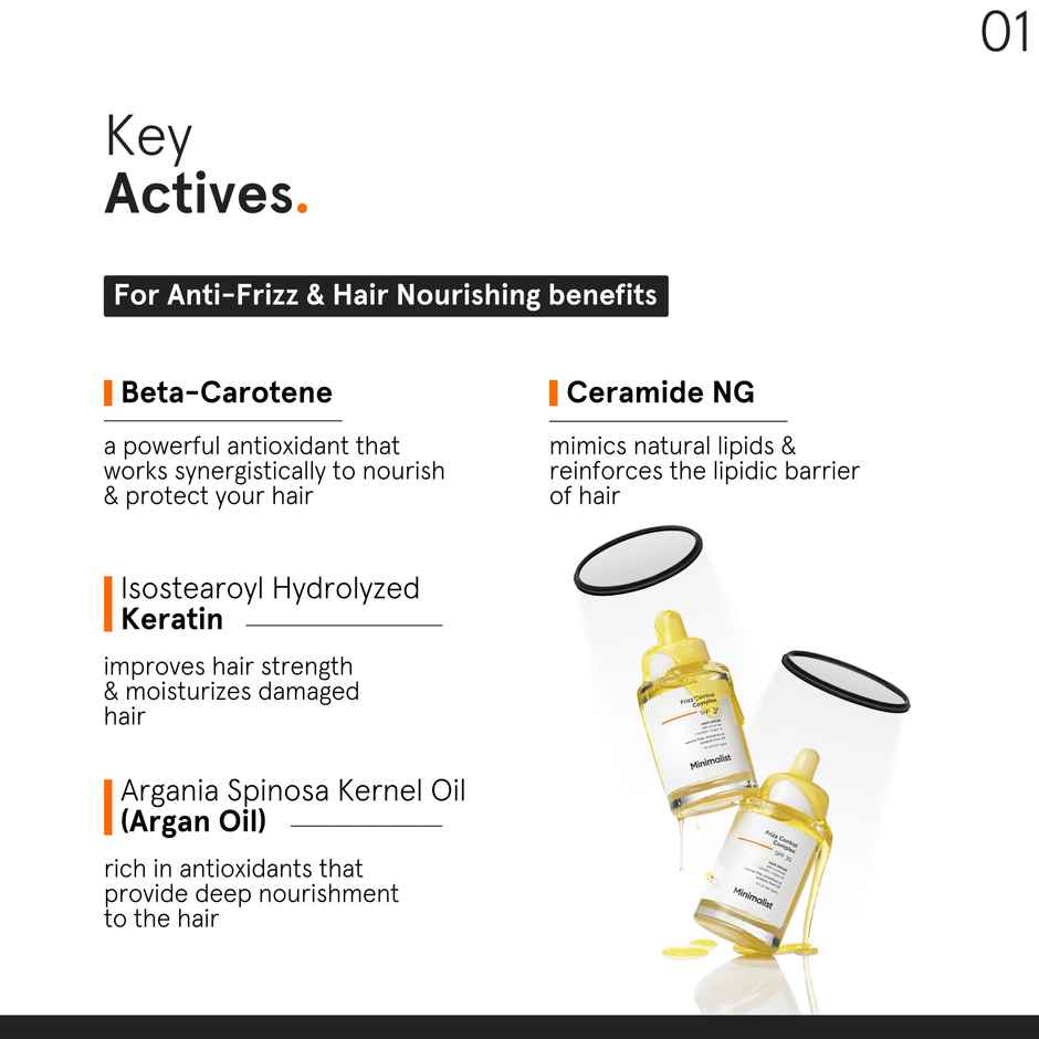 Minimalist Hair Serum for Dry Frizzy Hair with SPF 30, Keratin & Argan Oil