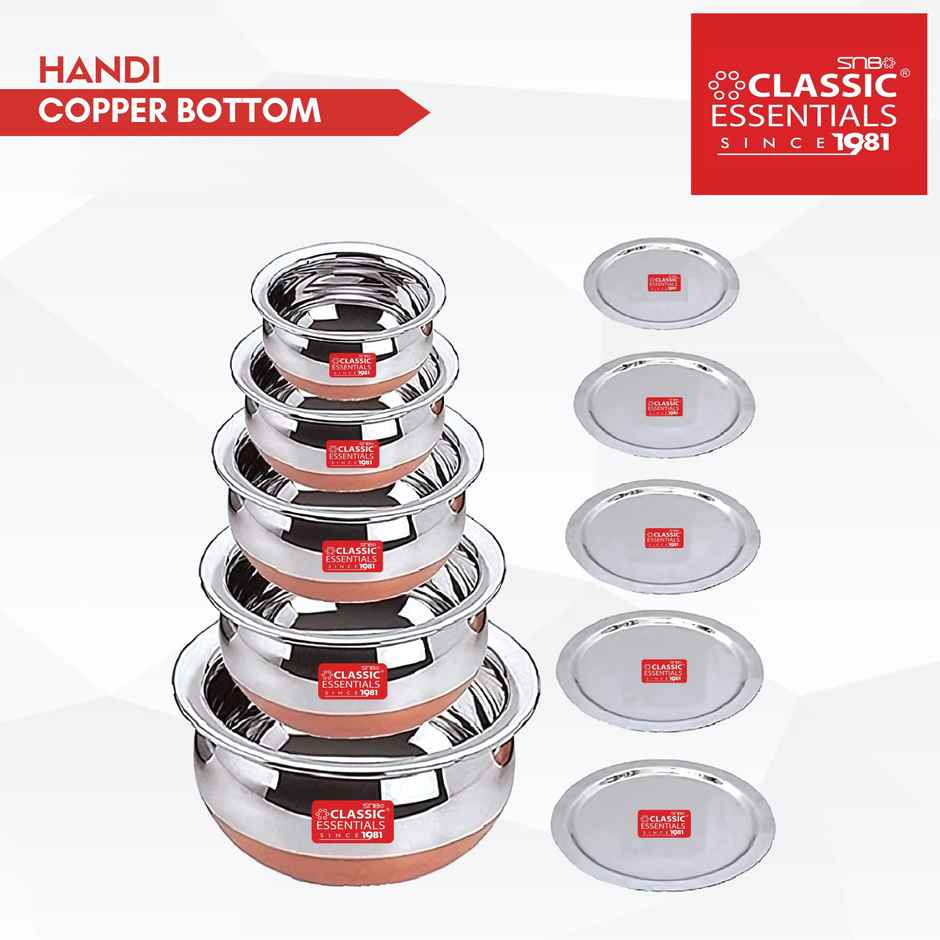Classic Essentials Stainless Steel Induction Bottom Copper Base Handi Set With Lid 10 Piece