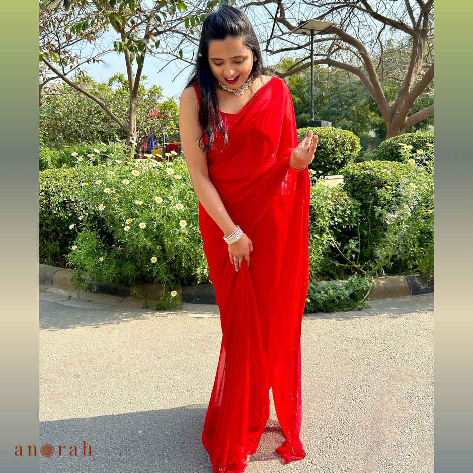 Anorah Red Chiffon Saree 