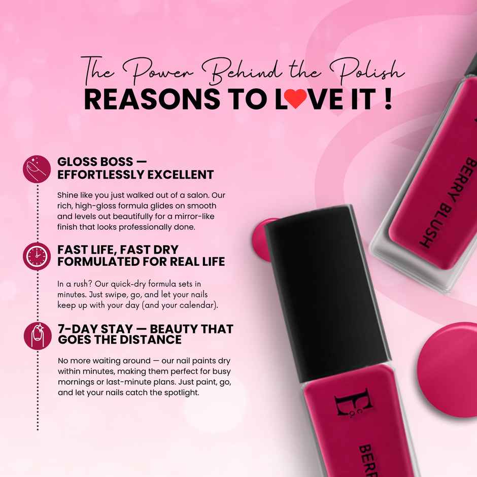 Ellement Co. Nail Polish Berry Blush | Trendy Soft Pink Shade | Glossy Finish | Quick Dry