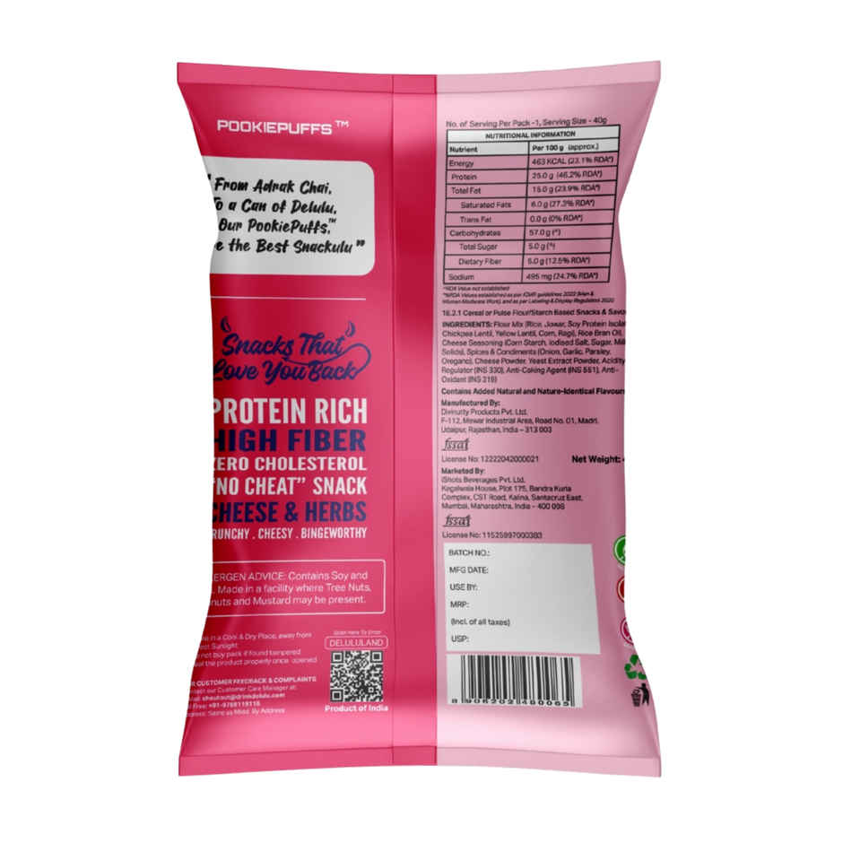 Delulu Pookie Puffs Cheese & Herbs | Multigrain Protein Chips 10g High Protein 2g Fiber No Palm Oil