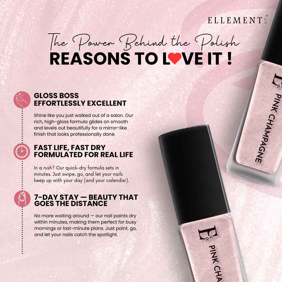 Ellement Co. Nail Polish Pink Champagne | Glossy Party Shade | Quick Dry | Long-Lasting Shine