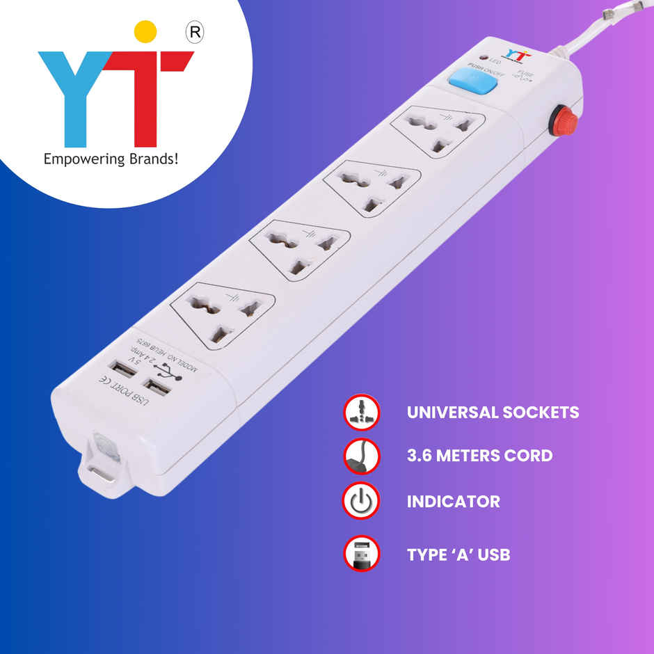 YTI Power Strip 4+1 with USB and Push Switch 6 Amp