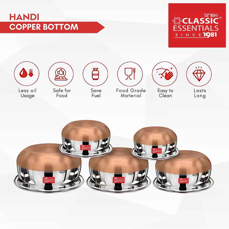 Classic Essentials Stainless Steel Induction Bottom Copper Base Handi Set With Lid 10 Piece