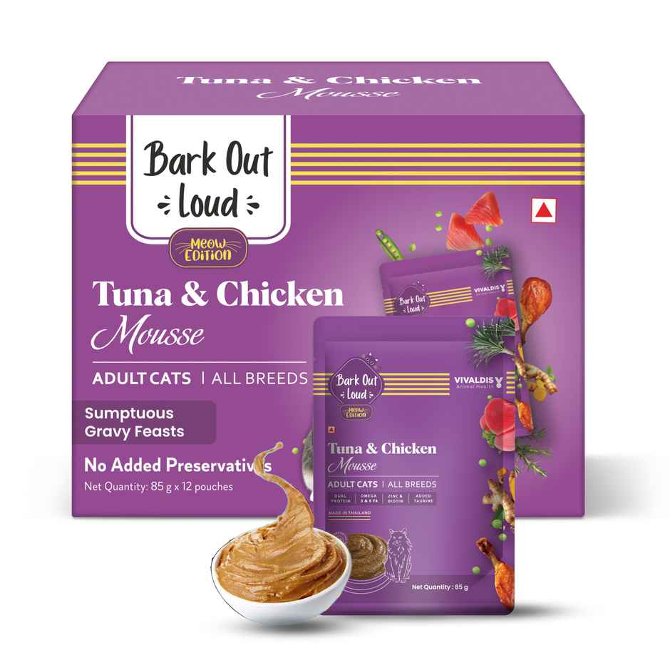 Bark Out Loud | Wet Cat Food | Fresh Tuna & Chicken Mousse Fish Gravy Food for Cats | Pack of 12