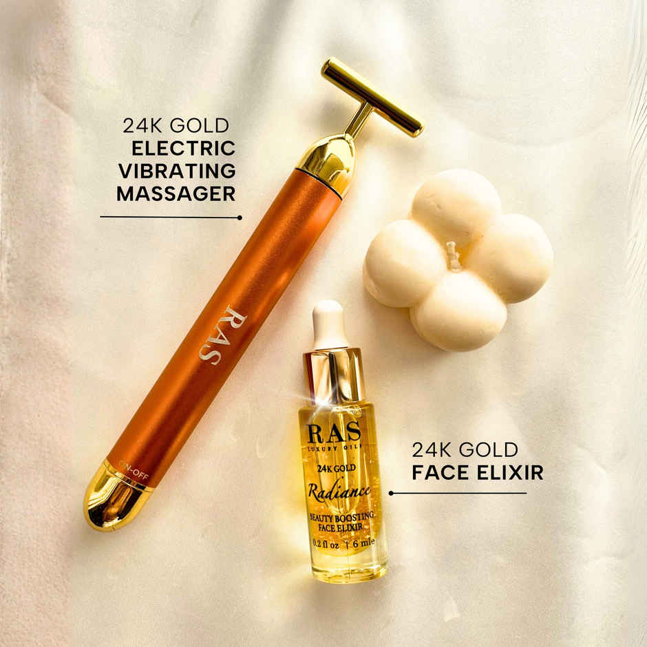 Ras Luxury Skincare 24k Gold Magic Duo - Youthful Glow with Gold Massager | Giftset for Rakhi