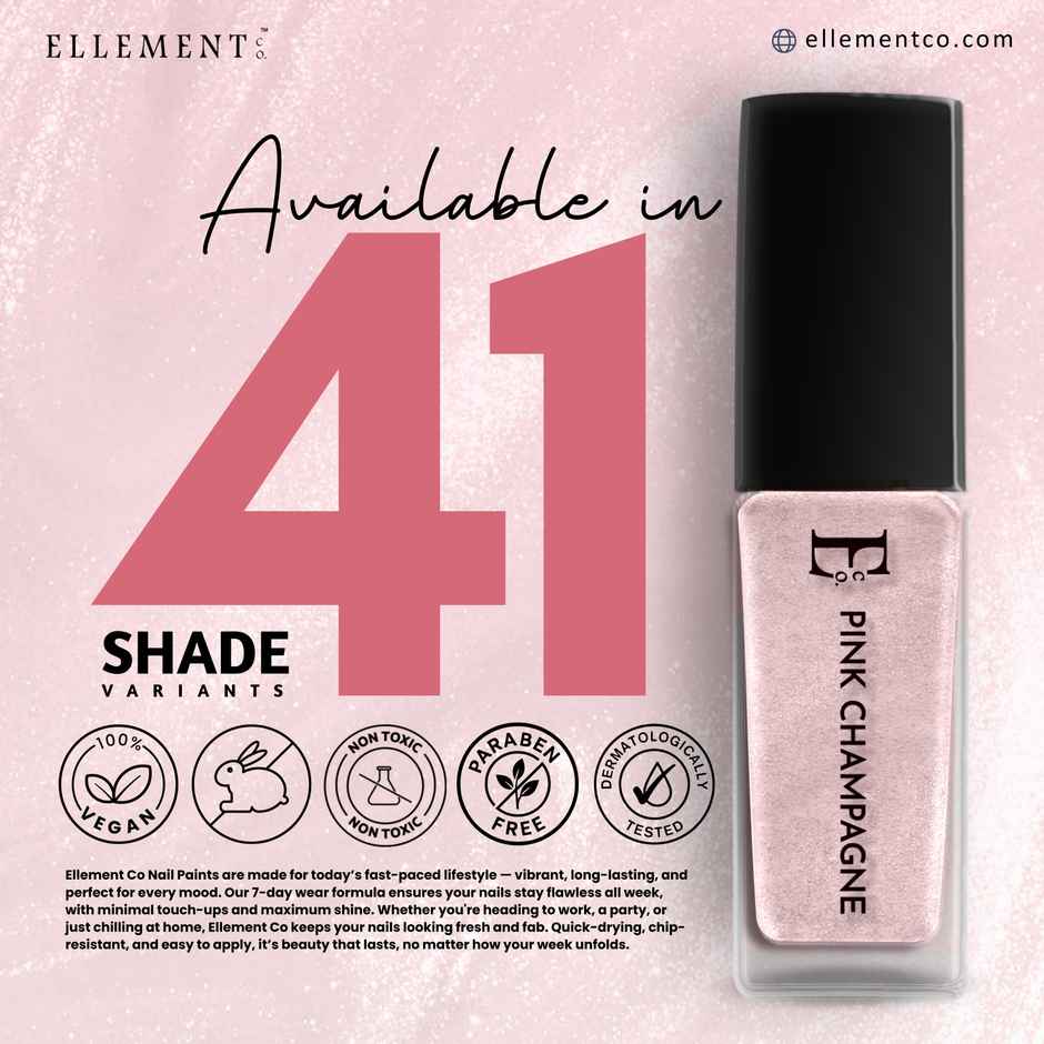 Ellement Co. Nail Polish Pink Champagne | Glossy Party Shade | Quick Dry | Long-Lasting Shine