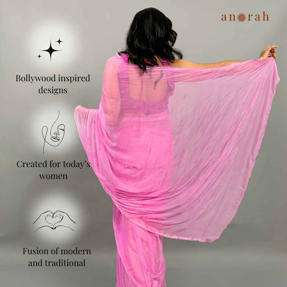 Anorah Light Pink Chiffon Saree For Karwa Chauth