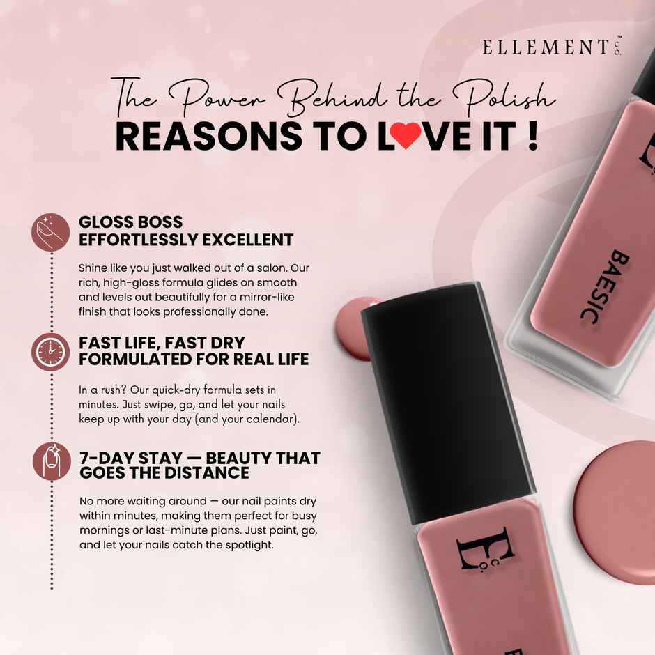 Ellement Co. Nail Polish Basic | Everyday Office-Friendly Shade | Glossy Finish | Quick Dry