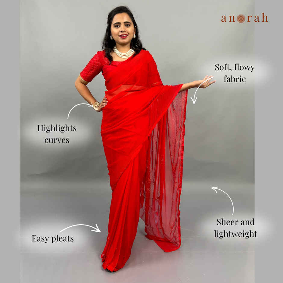 Anorah Red Chiffon Saree 